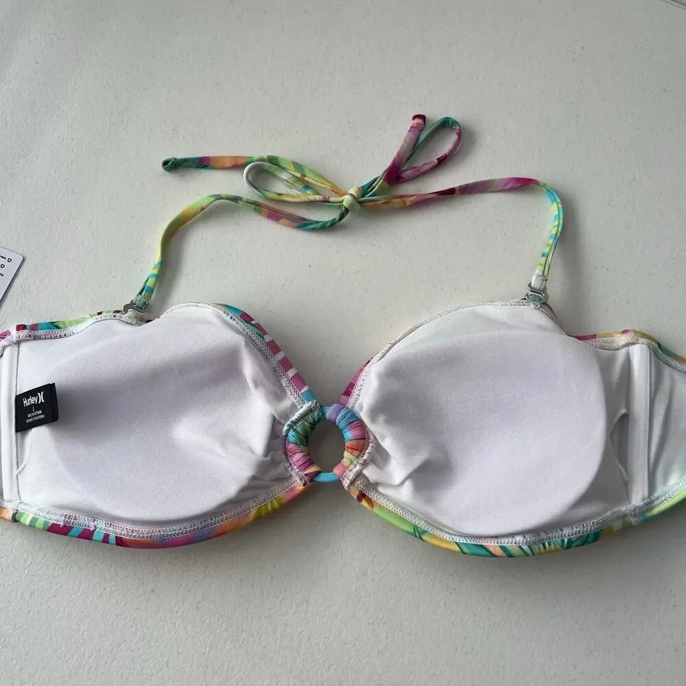 Hurley 2-Piece Bikini Set Women's Large Colorful Tropical Hawaiian Swimwear NEW